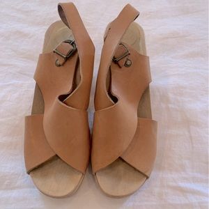 No. 6 camel heeled clog sandals